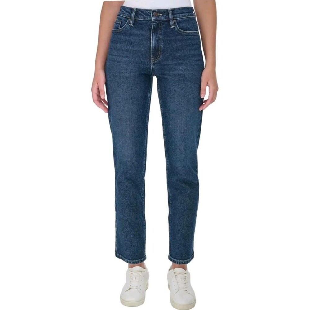Calvin Klein Women High Rise Straight Leg Jean, Dark Blue Size 16